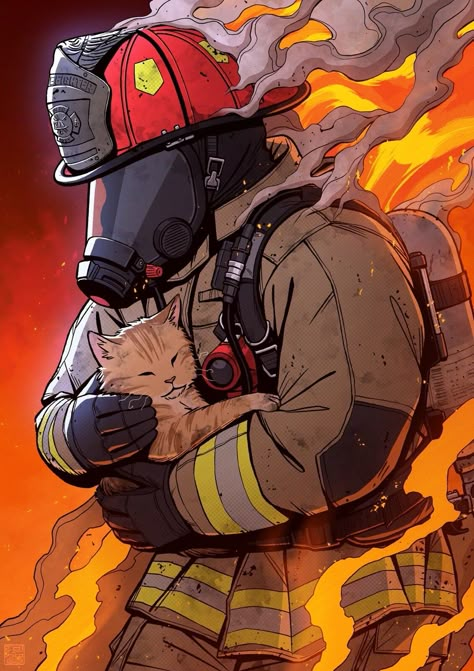 Firefighter Drawing, Fireman Art, Firefighter Tattoo, Fire Fighter Tattoos, Firefighter Art, Firefighter Pictures, Volunteer Firefighter, Fire Art, Cat Drawing