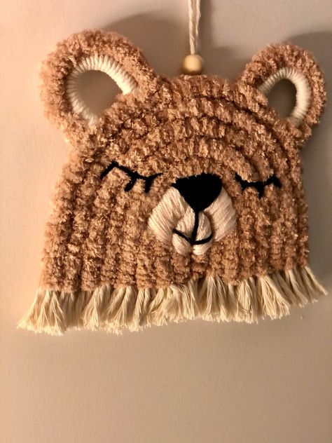 Rainbow Mobile, Baby Mirror, Macrame Mirror, Wall Hanging Designs, Teddy Bear Design, Bear Brown, Brown Teddy Bear, Handmade Wall Hanging, Beaded Chandelier