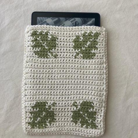 Kindle Case Pattern, Crochet Ipad Cover, Crochet Tablet Cover, Crochet Patches, Leaves Crochet, Ereader Cover, Kindle Sleeve, Ipad Bag, Kindle Cover