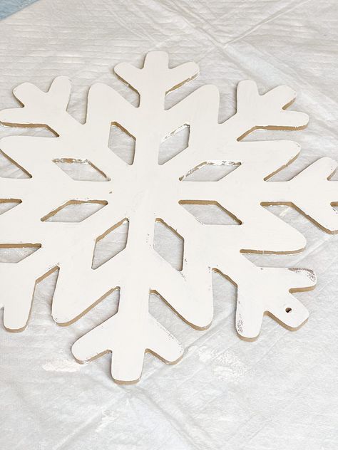 Dollar Tree Snowflake Ornaments - Create Make Decorate with Nikki Decorate With Snowflakes, Dollar Tree Snowflakes Diy, Wood Snowflake Decor, Snowflake Wood Crafts, Large Wooden Snowflakes Diy, Wood Snowflake Crafts, Dollar Tree Wooden Snowflake Crafts, Wooden Snowflakes Painted, Dollar Tree Wood Snowflake