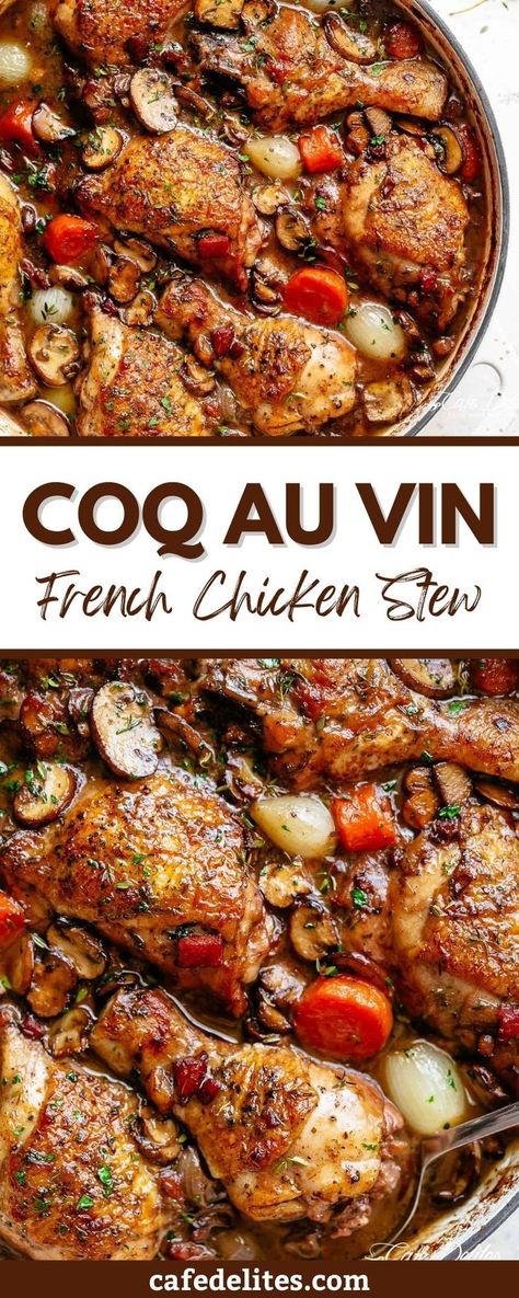 International Chicken Thigh Recipes, French Chicken Stew Coq Au Vin, Drumstick Stew Recipes, Chicken Drumstick Stew Recipes, Soup With Chicken Drumsticks, Braised Drumsticks Recipe, French Chicken And Potatoes, Chicken Thigh Pieces Recipe, Chicken Drumsticks And Potatoes Oven