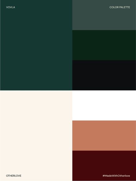 A palette of colored squares including shades of green, nude, deep peach and mahogany Deep Green Color Scheme, Dark Green Color Palette Interior Design, Colors That Pair With Emerald Green, Emerald Green Colour Pallet, Colors To Pair With Emerald Green, Emerald Pallette, Colour Palette With Emerald Green, Dark Green And Beige Color Palette, Forest Green Pallet Colour Palettes