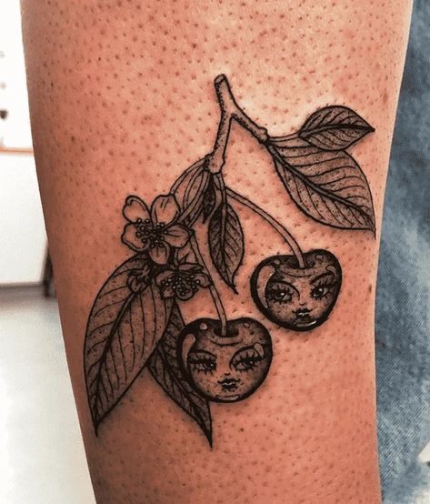 Tattoo Ideas Cherry, Cherry Tattoo Ideas, Cherry Tattoo Design, Sagittarius Tattoo Designs, Full Chest Tattoos, Cherry Tattoo, Earthy Tattoos, Cherry Tattoos, Tattoo Design Ideas