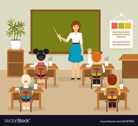 Classroom with teacher and students Royalty Free Vector Heavenly Scenery, Student Images, Art Classroom Management, Classroom Images, Student Picture, Teacher Cartoon, Student Cartoon, School Essay, Flashcards For Kids