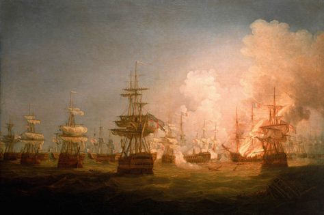 a large painting of a sea battle with sialed shops blazing away at each other Tall Ships Art, Norwich Castle, Naval Battle, Castle Museum, Maritime Painting, Google Art Project, Sea Battle, Old Sailing Ships, 18th Century Paintings