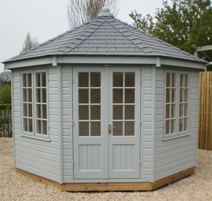 3.6 x 3.6m Wiveton Summerhouse Summer House Ideas, Painted Garden Sheds, Wooden Garden Gazebo, Backyard Guest Houses, Pool Shed, Corner Summer House, Small Garden Landscape, Build Your Own Shed, Free Shed Plans