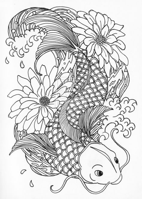 Coy Carp by Perey deviantart Koi Fish Colors, Fish Printables, Fish Coloring, Coy Fish, Koi Fish Drawing, Fish Coloring Page, Fish Drawings, Cute Coloring Pages, Color Pages