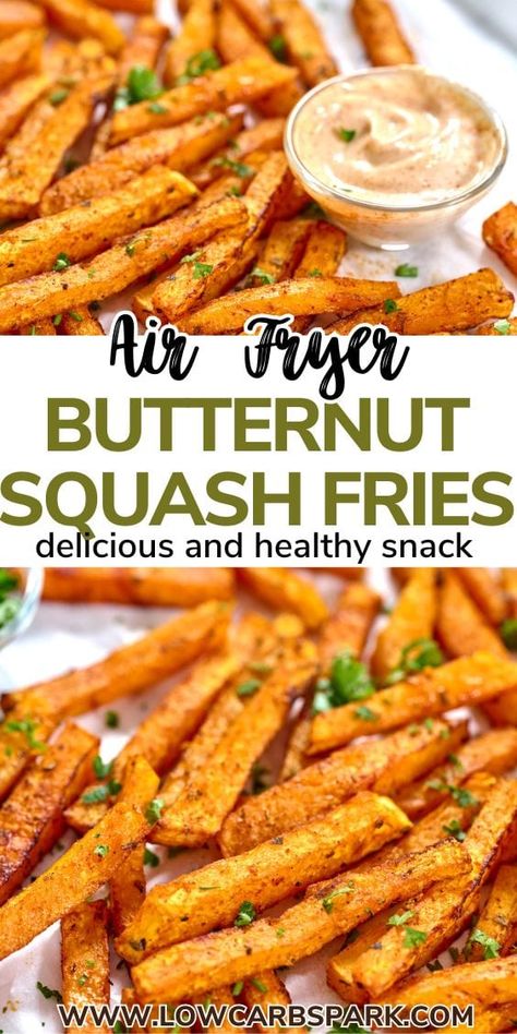 Learn how to make the perfect Air Fryer Butternut Squash Fries with 5 simple ingredients. Garlic, paprika, and Italian herbs bring bold flavor, while Parmesan and parsley add a fresh finish. Crispy on the outside, soft inside—these fries are a healthy, gluten-free snack you’ll love! Honey Nut Squash Air Fryer, Airfry Butternut Squash Recipes, Butternut Squash French Fries, Air Fryer Butternut Squash Fries, Butternut Squash Air Fryer Recipes, Butternut Squash Fries Air Fryer, Air Fryer Butternut Squash Recipes, Butternut Squash Chips, Air Fryer Butternut Squash