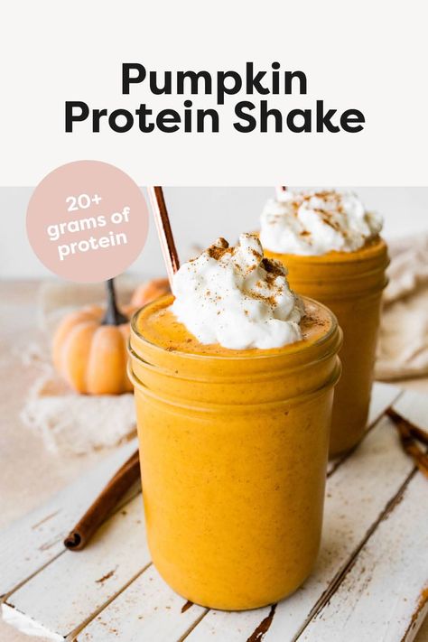 This vegan pumpkin protein shake tastes like pumpkin pie in liquid form but is packed with over 20 grams of protein. It's thick, creamy and makes for a great breakfast or a post-workout treat. Bariatric Sweets, Pregnant Food, Pumpkin Pie Protein Shake, Pumpkin Protein Shake, Meal Shakes, Pumpkin Shake, Shakes Recipes, 20 Grams Of Protein, Protein Shakes Recipes