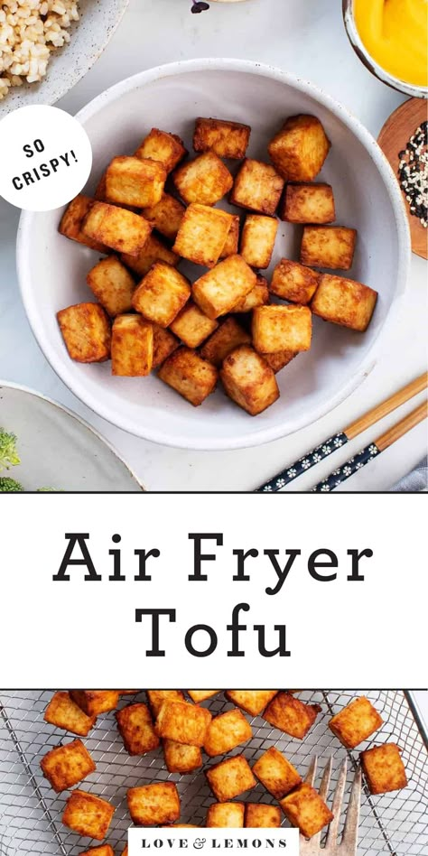 Dinner Recipes Air Fryer, Tofu Dinner Recipes, Tofu Dinner, Ways To Cook Tofu, Ella Vegan, Air Fryer Tofu, Recipes Tofu, Buffalo Tofu, Meatless Mains