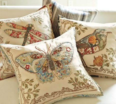 Pottery Barn Outdoor Furniture, Pottery Barn Outdoor, Pottery Barn Pillows, Bird Applique, Applique Pillows, Stylish Pillows, Pretty Pillow, Modern Outdoor Furniture, Embroidery Inspiration