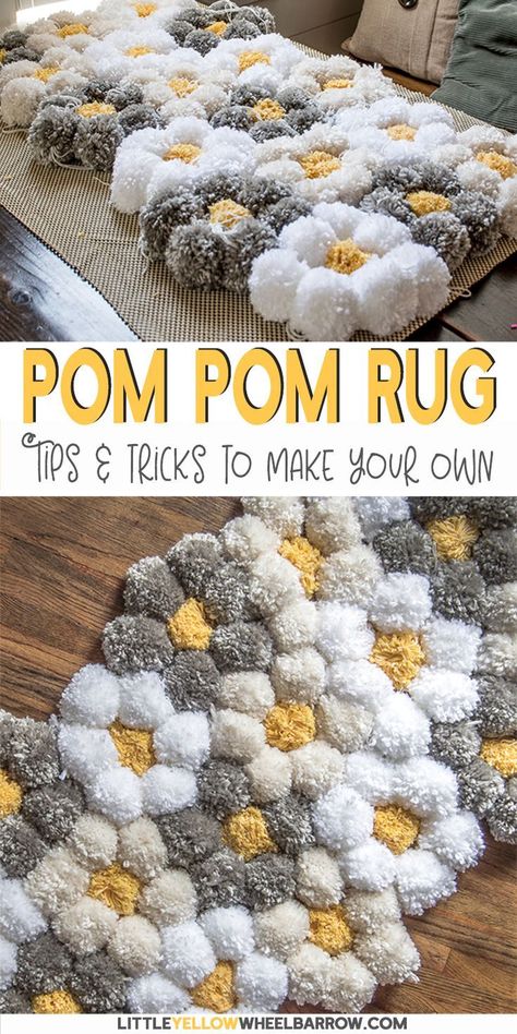 Pompom Rug, Rug Backing, Hadiah Diy, Penanda Buku, Pom Pom Rug, Rug Tutorial, How To Make A Pom Pom, Pom Pom Crafts, Rug Designs