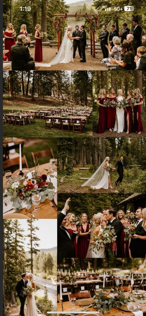 Wedding Theme Ideas Elegant Rustic, Wine Red Theme Wedding, Wedding Themes Maroon, Wine Wedding Theme Color Schemes, Wine Red And Forest Green Wedding, Burgundy Forest Wedding, Red Forest Wedding Theme, Red Boho Wedding Decor, Wine Red Wedding Colors