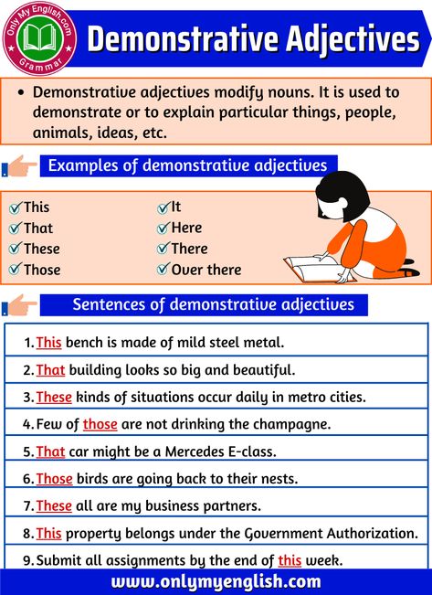 Demonstrative Adjectives: Definition, Examples & List Demonstrative Adjectives Worksheet, Free Grammar Posters, Proper Noun Examples, Noun Examples, Adjective Definition, Demonstrative Adjectives, Housekeeping Hacks, Adjectives Grammar, Examples Of Adjectives