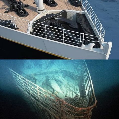 A 3D model of Titanic’s bow compared to what the bow looked like in 1985 when Titanic was found. Titanic Construction, Titanic Drawing, Titanic Second Class Cabin, Titanic Wreck Photos, The Daredevil, Titanic Underwater, Titanic Model, Titanic Boat Scene, Titanic Wreck