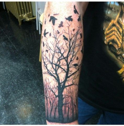 Creepy Tree Tattoo, Dead Tree Tattoo, Scary Tree, Creepy Tree, Tattoo Girl Wallpaper, Halloween Tattoos Sleeve, Planet Tattoos, Scary Tattoos, Forest Tattoos