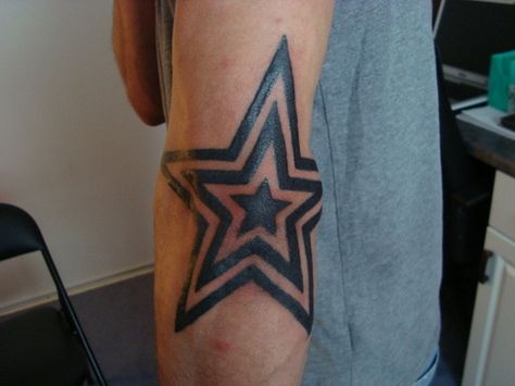 Star Tattoo Elbow Star Tattoo, Tattoo Above Elbow, Tattoo On Elbow, Illusion Tattoo, Star Tattoo Meaning, Elbow Tattoo, Band Tattoos, Forearm Band Tattoos, Star Outline