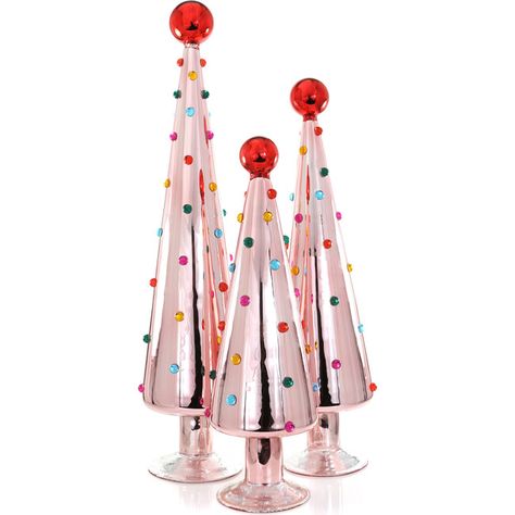 Decorated Dotted Trees, Pink Set of 3 - Cody Foster Accents & Decor | Maisonette Cody Foster Christmas Ornaments, Bright Christmas Decorations, Glass Trees, Xmas Table, Traditional Holiday Decor, Sweet Trees, Cody Foster, Pastel Christmas, Christmas Vibe