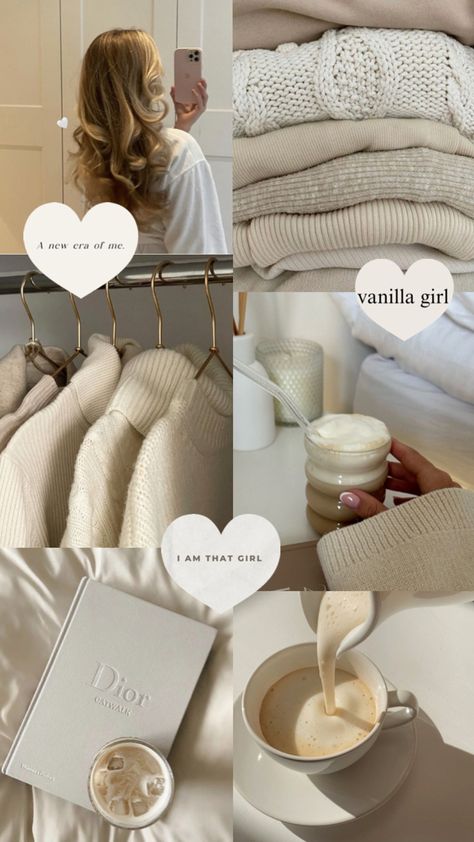 vanilla girl, collage, daily affirmations, vanilla girl collage #vanillagirl #collage #vanillacollage #dailyaffirmations Vanilla Girl Collage, It Girl Collage, A New Era Of Me, Cosy Room, Girl Background, Cream Aesthetic, Bedroom Decor Inspiration, Vanilla Girl, Everything And Nothing