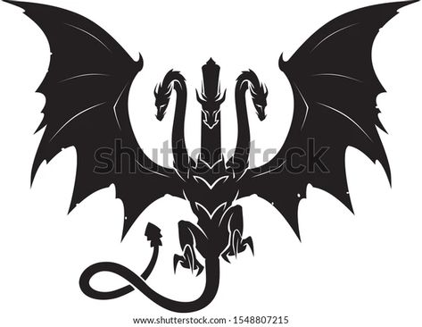 3 Headed Dragon, Dragon Tattoo Stencil, Dragon Symbol, Black Dragons, Vintage Cowgirl Art, Mythical Dragons, Dragon Images, Drawing Heads, Cowgirl Art