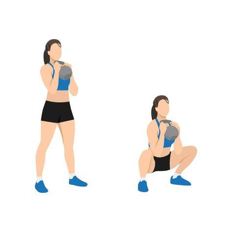 Workout Illustration, Squats Exercise, Squat Exercise, Kettlebell Deadlift, Goblet Squat, Squat Workout, Flat Vector Illustration, Workout Plan Gym, Legs Workout