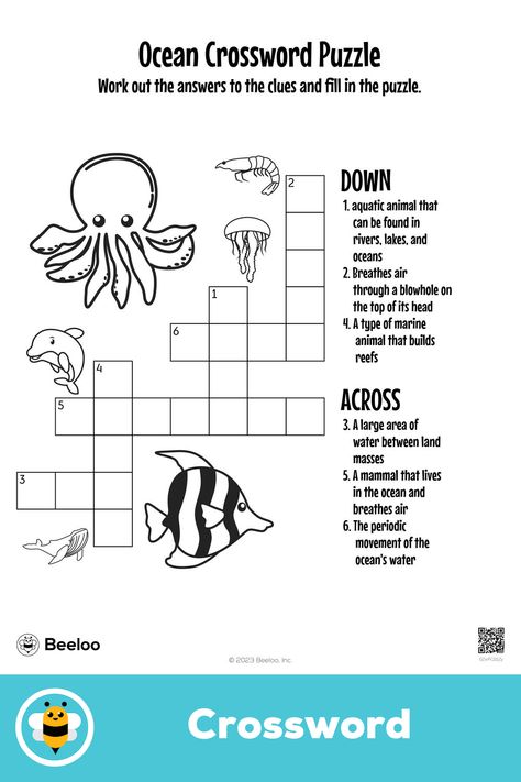 Advanced ocean-themed crossword puzzle for kids ages 8 and up Ocean Themed Wallpaper, Wallpaper For Computers, Ocean Games, Free Word Search, Ocean Unit, Crafts And Activities For Kids, Puzzle For Kids, Summer Club, Ocean Activities