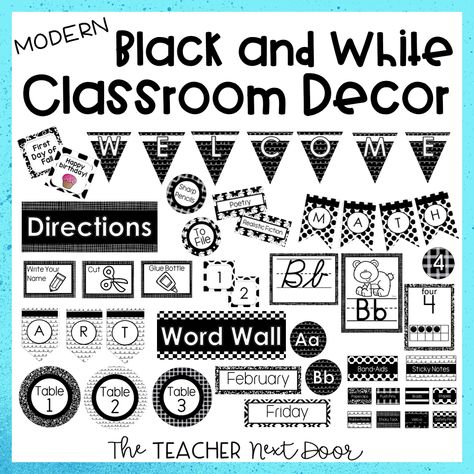 3rd Grade Classroom Themes, Black And White Classroom Theme, Quiet Classroom, Black White Classroom, Black And White Classroom Decor, White Classroom Decor, Focus Walls, Black And White Classroom, White Classroom