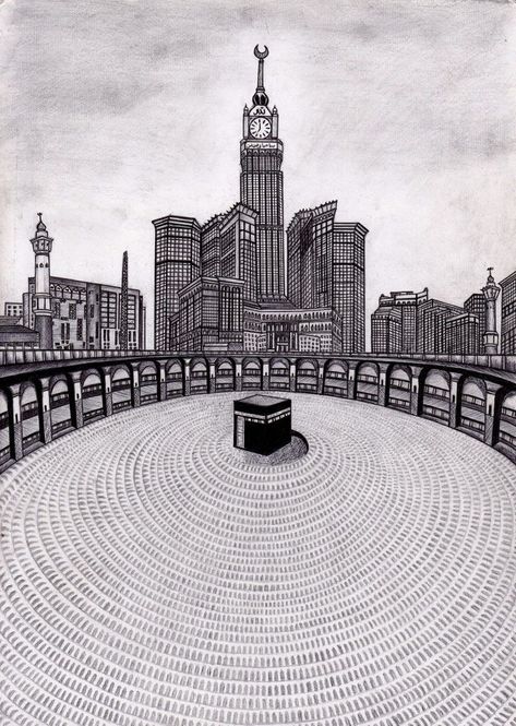 Makkah Art Drawing, Makka Madina Sketch, Kabbah Makkah Drawing, Kaba Sketch, Makkah Sketch, Masjid Sketch, Mecca Drawing, Kaba Drawing, Kaba Art