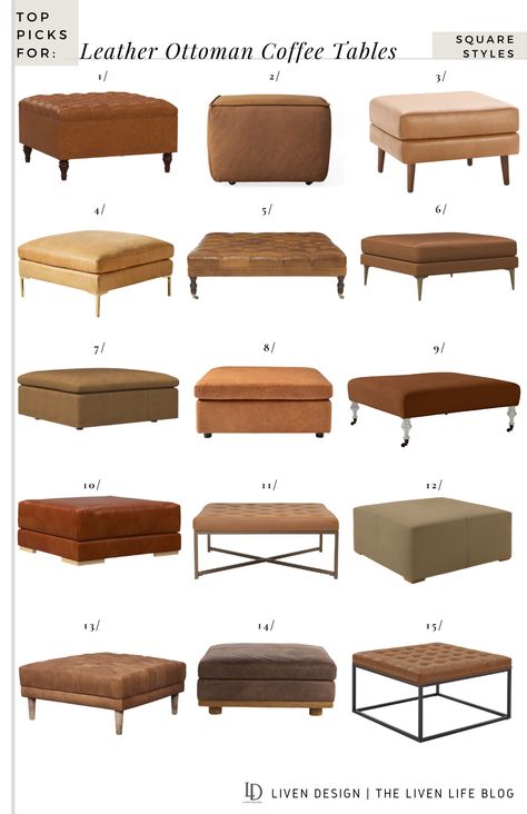 leather ottoman. leather ottoman coffee table. tufted leather ottoman. rectangular leather ottoman. leather cocktail ottoman coffee table. English tufted ottoman with turned legs. black ebony leather ottoman with brass frame. oversized leather ottoman. gray leather. wood legs. metal legs. wood ottoman with upholstered leather. driftwood. whitewash wood legs. caramel. storage coffee table. #leather #home #coffeetable #ottoman #livingroom Leather Ottomans, Industrial Ottoman, Living Room Ottoman Coffee Table, Tufted Leather Ottoman Coffee Table, Leather Ottoman Coffee Table Tufted, Tufted Ottoman Coffee Table Wood, Dark Leather Ottoman, Large Leather Ottoman, Leather Tufted Cocktail Ottoman