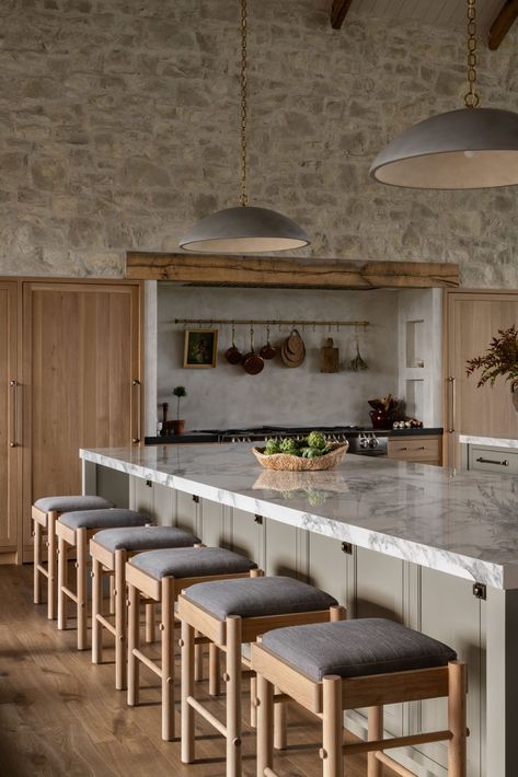 Kitchen Mcgee And Co, Stone Walls In Kitchen, Studio Mcgee Waters Edge, 12 Ft Ceilings Kitchen, Modern Organic Kitchen Design, Kitchen Long Island, Studio Mcgee Design, Mcgee Design, Modern French Kitchen