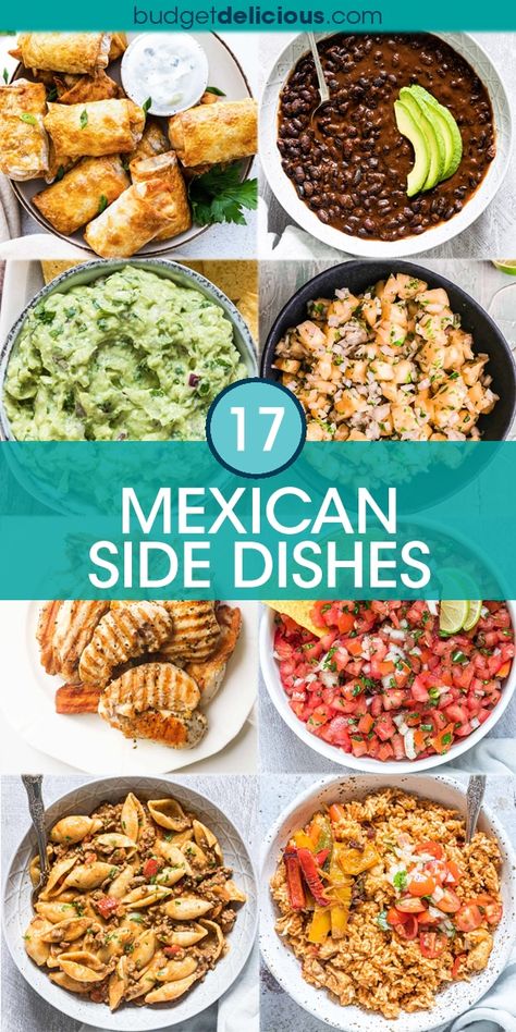 Cooking up an awesome Mexican fiesta or Cinco de Mayo parties and need some the easy Mexican side dishes to serve with it? Or just looking for some tacos side dishes, fajitas side dishes or side dishes for enchilada for use during taco tuesdays or weeknight dinner, lunches and brunch? Then find here some of the best Mexican sides including beans, rice, dips, tortillas, chips, chicken, churros and more. #mexican #sides #recipes #taco #fajita #enchiladas Easy Mexican Dishes For Potluck, Mexican Side Dishes Recipes, Taco Tuesday Recipes Sides, Veggie Side For Tacos, Birria Tacos Side Dishes, Mexican Food Recipes Sides, Side Dish For Mexican Food, Tamales And Side Dishes, Taco Tuesday Sides