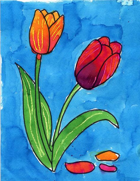 Draw a Tulip | Art Projects for Kids. PDF tutorial available for download. #tulip #artprojectsforkids Draw A Tulip, Watercolor Painting Easy, Art Projects For Teens, Art Projects For Adults, Toddler Art Projects, Tulip Painting, Tulips Art, Art Projects For Kids, Watercolor Tulips