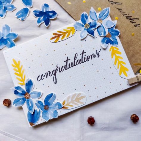 Watercolor Congratulations card with a sweet message written inside using brushpen calligraphy Diy Congratulations Card Handmade, Homemade Congratulations Cards, Diy Congratulations Card, Congratulations Calligraphy, Congratulations Cards Handmade, Congratulations Note, Postcard Ideas, Circuit Machine, Congratulations Greetings