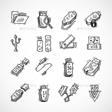 Information Technology Tattoo, Usb Drawing, Usb Tattoo, Electronics Drawing, Stage Logo, Computer Information, Computer Club, Computer Vector, Thumbnail Sketches