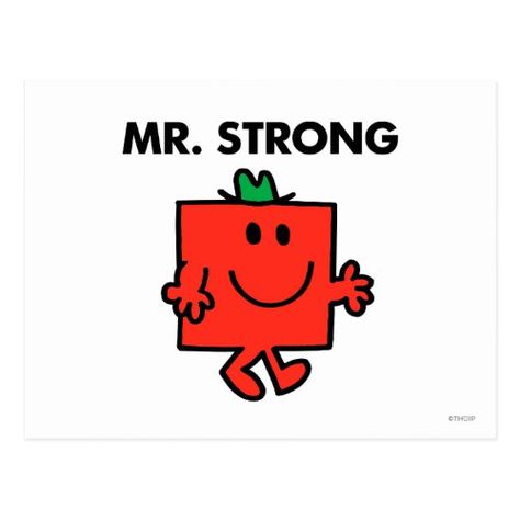 Mr. Strong Waving Hello Postcard Mr Strong, Miss Friend, Roger Hargreaves, Little Mr, Marilyn Monroe Artwork, Mr Men Little Miss, Happy Person, Mr Men, Party Essentials