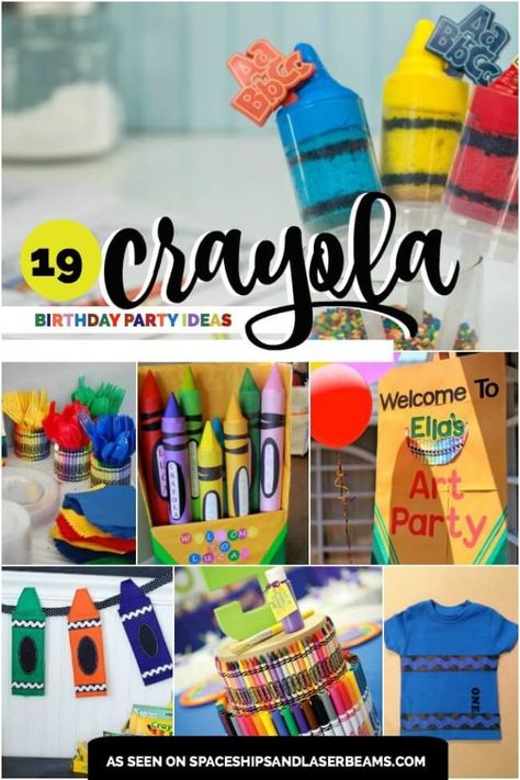 Crayola Crayon Birthday Party Ideas Crayola Birthday Party, Crayon Birthday Parties, Crayon Party, Spaceships And Laser Beams, Art Birthday Party, Crayola Crayons, Rainbow Birthday Party, Art Birthday, Rainbow Birthday