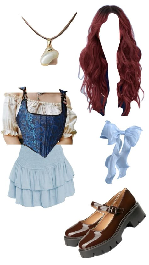 College Ariel Costume, Ariel And Vanessa Halloween Costume, Human Ariel Costume, Ariel Blue Dress Costume, Ariel Corset Costume, Little Mermaid Diy Costume, Ariel Diy Costume, Blue Hair Characters Halloween, Ariel Costume Ideas