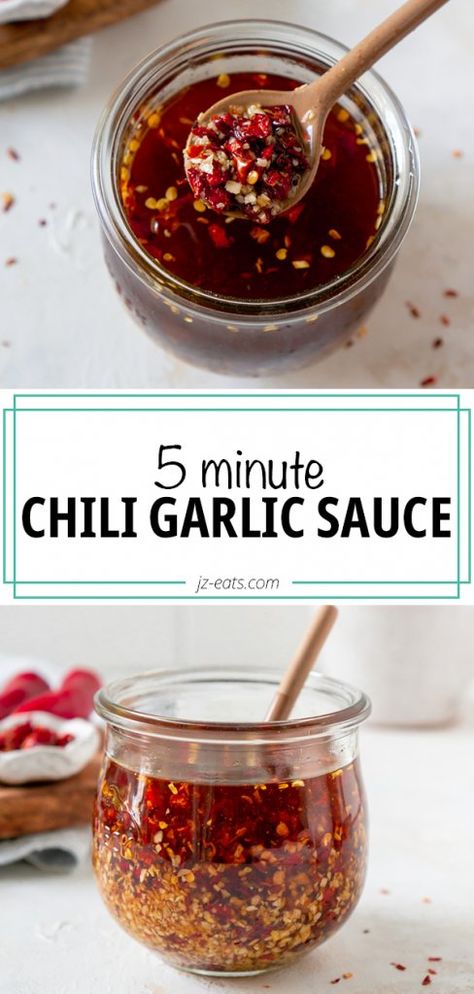 This Chili Garlic Sauce is a copycat recipe for Trader Joe's Chili Garlic Crunch, made fresh, with no preservatives! Recipes With Chili Garlic Sauce, Garlic Oil Recipe, Chili Oil Recipe, Chili Garlic Paste, Chili Sauce Recipe, Garlic Sauce Recipe, Paste Recipe, Bbq Sauce Recipe, Chili Garlic Sauce