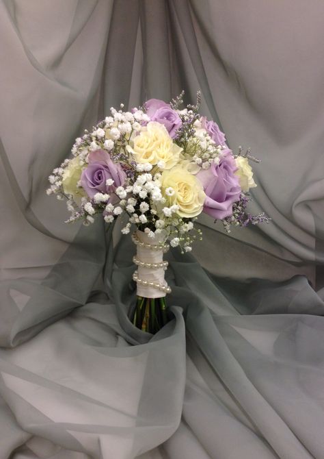 Lavender and white bridal bouquet by Nancy at Belton hyvee. Tangled Bouquet, White And Purple Bouquet, Wedding Cake With Purple Flowers, Lavender Bouquet Wedding, Purple Flower Centerpieces, Light Purple Wedding, Homecoming Flowers, Purple Flower Bouquet, Gold Bouquet