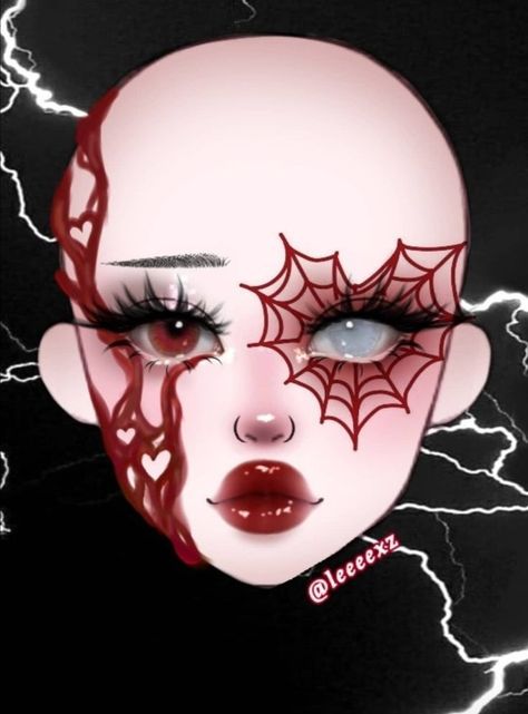 Makeup Art Design, Halloween Red Makeup Ideas, Makeup Ideas Drawing Halloween, Makeup Drawing Template, Face Chart Makeup Ideas Creative, Fantasy Make Up Ideas Creative, Makeup Template Face, Makeup Ideas Anime, Fantasy Makeup Ideas Creative