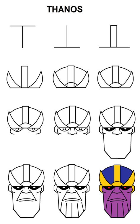 Avenger Drawings Easy, Marvel Step By Step Drawings, Marvel Drawings Easy Step By Step, How To Draw Thanos, Thanos Drawing, Iron Man Drawing, Avengers Drawings, Marvel Art Drawings, Spiderman Drawing