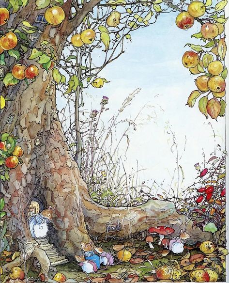 Community Picture, Autumn Story, Illustration Autumn, Jill Barklem, Brambly Hedge, Storybook Art, Nature Drawing, Fairytale Art, A Level Art