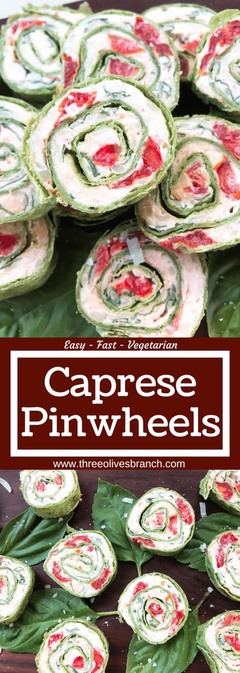 Caprese Roll Ups, Caprese Pinwheels, Kosher Appetizers For Party, Appetizer Recipes Vegetarian, Vegetarian Party, Tortilla Pinwheels, Vegetarian Party Food, Appetizers Easy Dips, Pinwheel Sandwiches