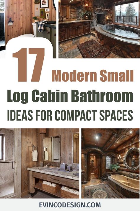 Designing a small bathroom in your log cabin? These modern small log cabin bathroom ideas offer smart layouts, space-saving fixtures, and minimalist designs that maximize every inch. Perfect for compact cabins or guest bathrooms, these ideas prove that small spaces can still be stylish and functional. Explore the list for inspiration that blends modern elements with a cozy cabin feel. Pin now for small bathroom solutions. Cabin Bathroom Inspiration, Luxury Log Cabin Bathroom, Log Cabin Modern Bathroom, Log Cabin Bathroom Ideas Modern, Log Cabin Bathroom Remodel, Cabin Master Bath Ideas, Log Cabin Master Bath, Camping Themed Bathroom, Log Cabin Homes Interior Bathroom