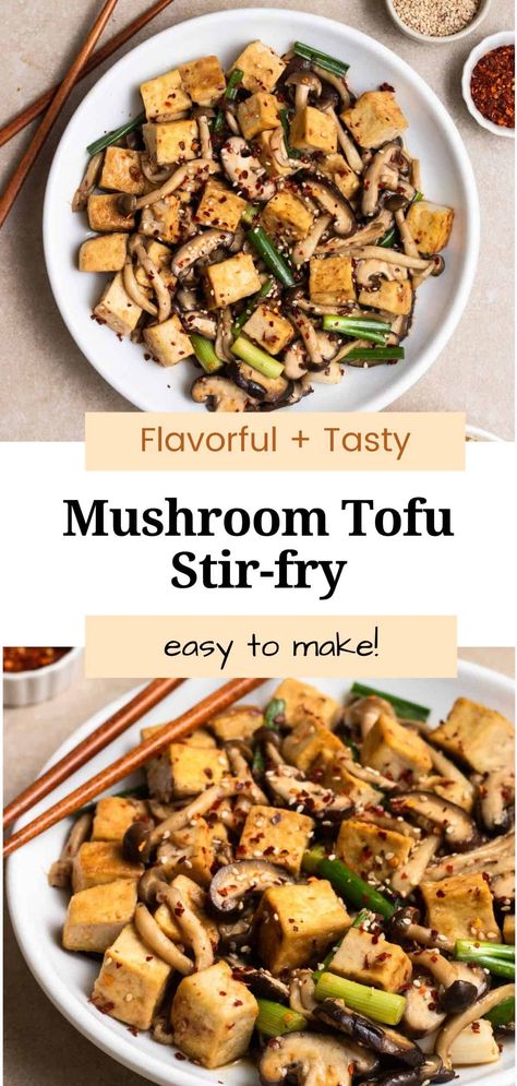 Looking for a delicious yet filling meatless meal? Our mushroom tofu stir-fry is umami, delicious, yet easy to prepare. You only need a handful of simple ingredients and 30 minutes to make this recipe. Mushroom And Tofu Recipes, Tofu Mushroom Recipe, Tofu And Mushrooms, Ways To Cook Tofu, Seitan Chicken, Tofu Recipes Easy, Homemade Stir Fry, Vegan Asian Recipes, Meatless Meal