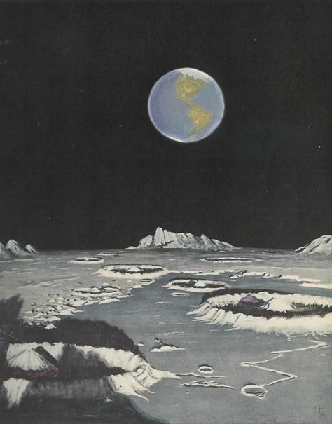 Earth and Moon, illustrated by Charles Bittinger in a July 1939 edition of National Geographic. (Chris Wondra) Old Earth Aesthetic, Earth From The Moon, Earth From Moon, Moon Buggy, Moon And Earth, Moon Landscape, Earth Drawings, Zero Wallpaper, Earth Pictures