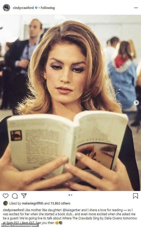 Loves to read: Cindy was the guest of honor last week for Kaia Gerber's virtual book club ... Pepsi Ad, International Literacy Day, Chanel Set, Starting A Book, Toned Tummy, Models Backstage, Original Supermodels, Timeless Outfits, 90s Supermodels