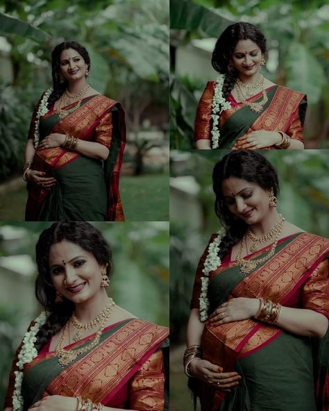 Pregnancy Saree Photoshoot, Maternity Photography Saree Poses, Seemantham Photo Poses, Saree Maternity Photoshoot, Indian Pregnancy Photoshoot, Traditional Maternity Photoshoot, Baby Shower Photography Poses, Indian Maternity Photos, Shower Poses