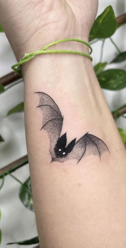 Cute Gothic Matching Tattoos, Flying Bats Tattoo Shoulder, Cute Small Goth Tattoos, Bat Tattoo For Women, Small Bat Tattoo Design, Cute Bats Tattoo, Scary Bat Tattoo, Delicate Bat Tattoo, 3 Bats Tattoo