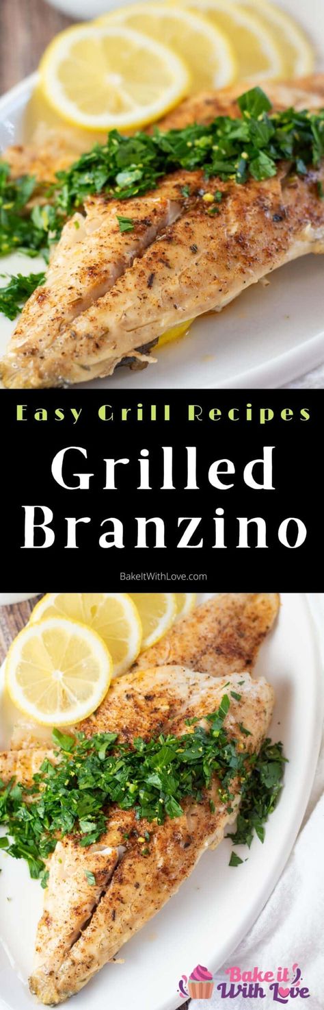 This grilled branzino is great for a quick, easy, and delicious seafood dinner! Bronzino Fish Recipe Grill, Branzino Recipe Filet, Bronzino Fish Recipe, Branzino Fish Recipe, Branzino Fish, Branzino Recipe, Filet Recipes, Big Green Egg Recipes, Easy Grilling Recipes